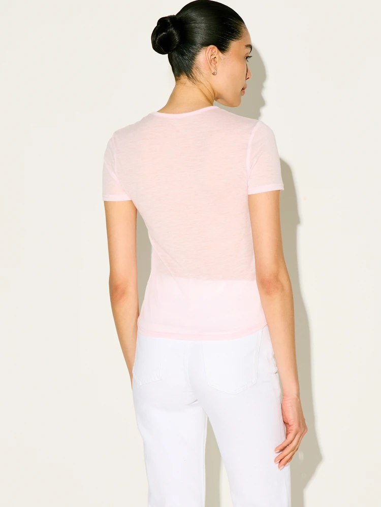 KSTM Women's Pink Semi Sheer Short Sleeve Round Neck T-Shirt Breathable Summer Casual Top