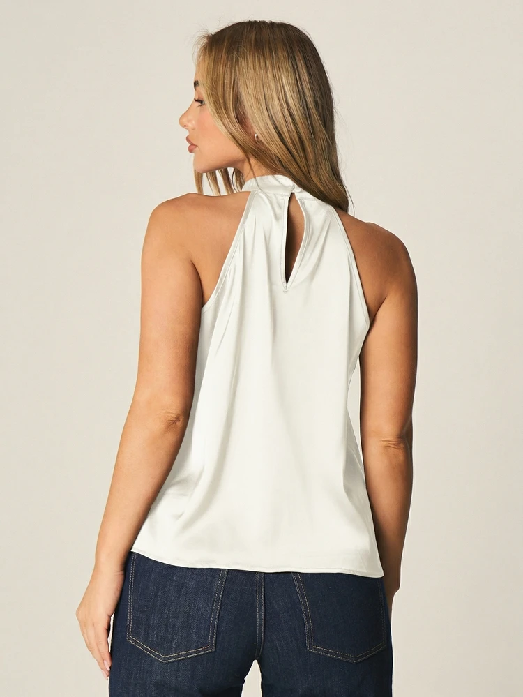 MISSGUIDED Women Halterneck Satin Top Mock Neck Sleeveless Blouse Elegant Summer Party Night Out Sophisticated Dressy Occasion Wear