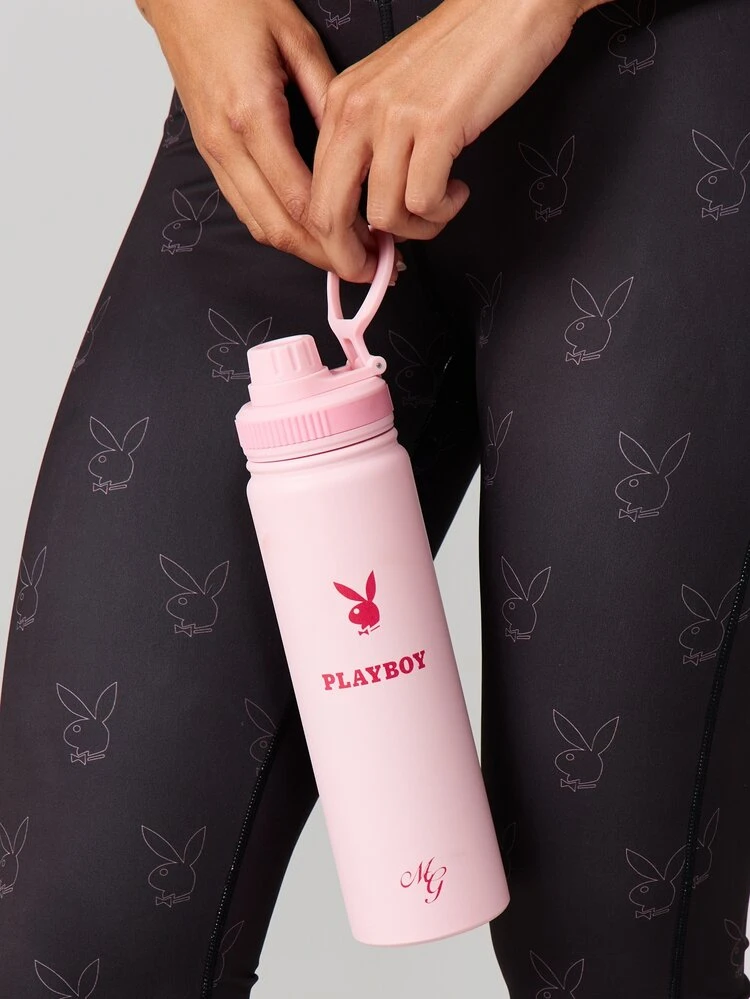 Missguided x Playboy Pink Water Bottle With Bunny Logo Insulated Vacuum Flask Travel Drinkware