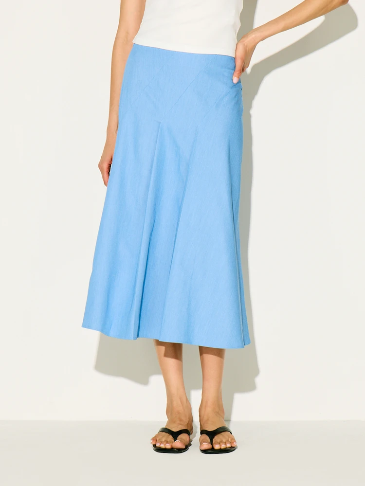 KSTM Women's Light Blue Asymmetric Pleated Midi Skirt High Waisted A-Line Spring Summer Casual Flowy Skirt