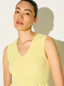 KSTM Áo vest dệt kim gân cổ chữ V không tay dành cho nữ, có chi tiết vạt xòe, thích hợp cho mùa hè và xuân, kiểu dáng thường ngày. - Màu vàng - Xem 4