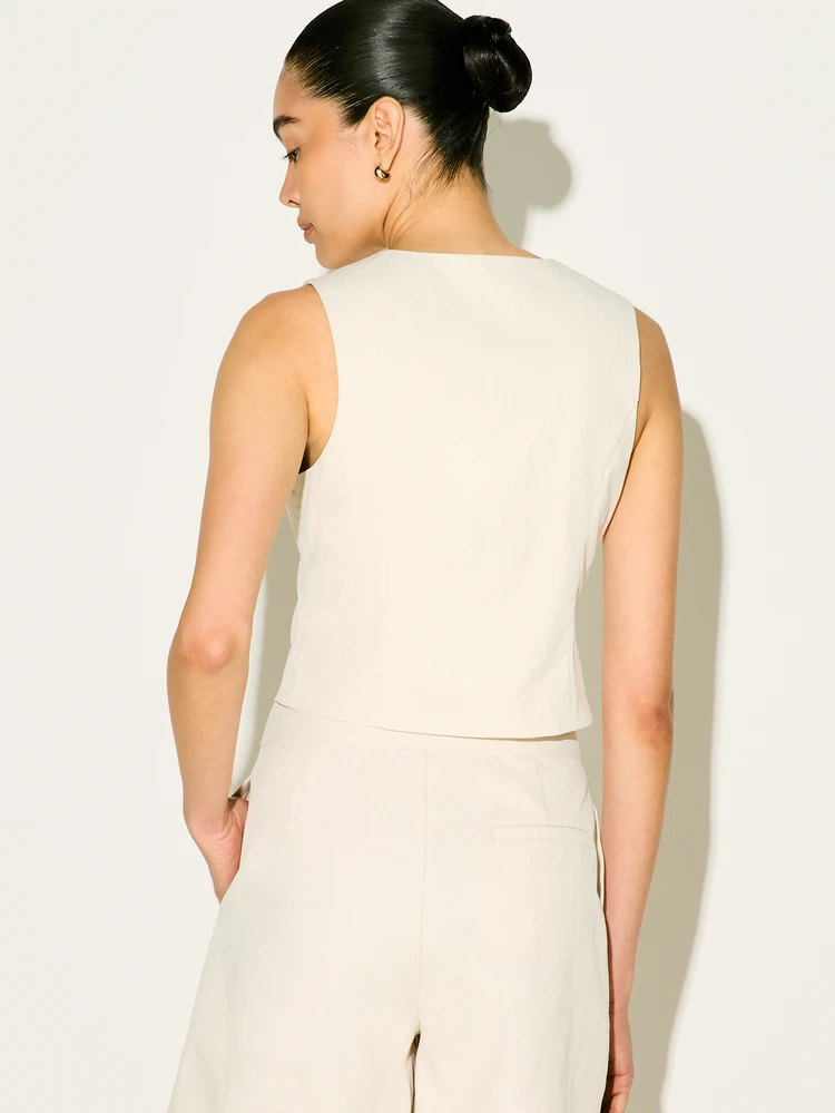 KSTM Women Sleeveless Beige Waistcoat Vest Double Breasted Button Front V-Neck Professional Blazer Style Jacket For Office Work Business