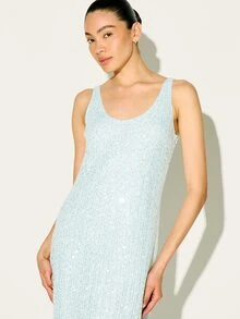 KSTM Đầm dài không tay đính sequin cho nữ, kiểu dáng ôm sát, cổ tròn, thích hợp dự tiệc, dạ hội, đi club, các dịp đặc biệt. - Màu xanh nhạt - Xem 3