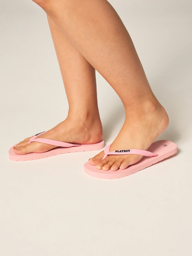 Missguided x Playboy Light Pink Rubber Flip Flop Slippers