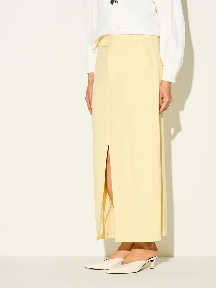 KSTM Gonna a colonna in vita alta color crema con spacco frontale, lunghezza midi, elegante e professionale per l'ufficio, casual chic per primavera ed estate