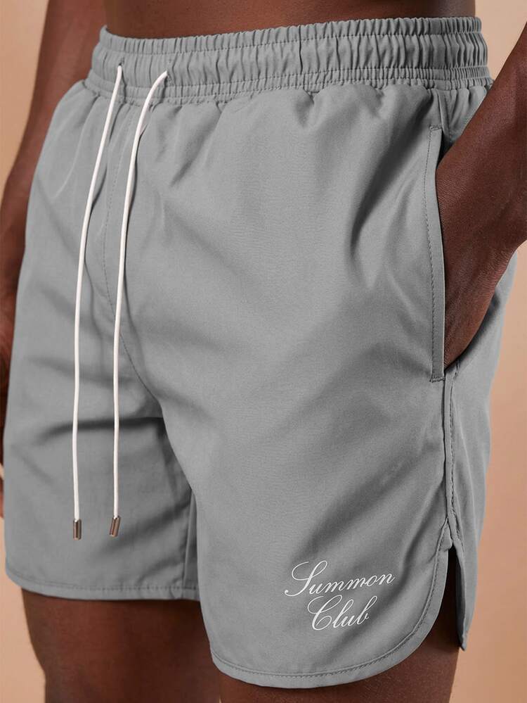 Men's Summer Beach Swim Shorts With Drawstring Regular Fit Quick Dry Casual Beachwear Swimming Trunks With Curved Hem And Side Pockets