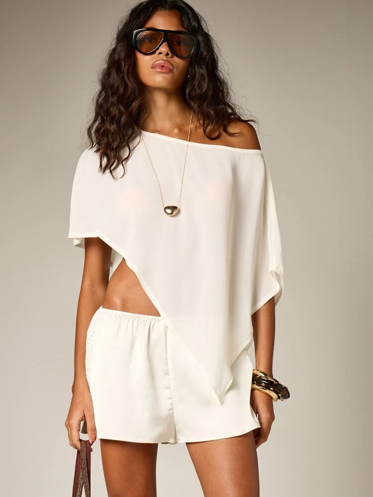 Off Shoulder Cape Top With Batwing Sleeves