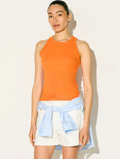 KSTM Áo tank top không tay cổ tròn ôm sát dành cho nữ, chất liệu gân, thích hợp mặc hàng ngày vào mùa hè.