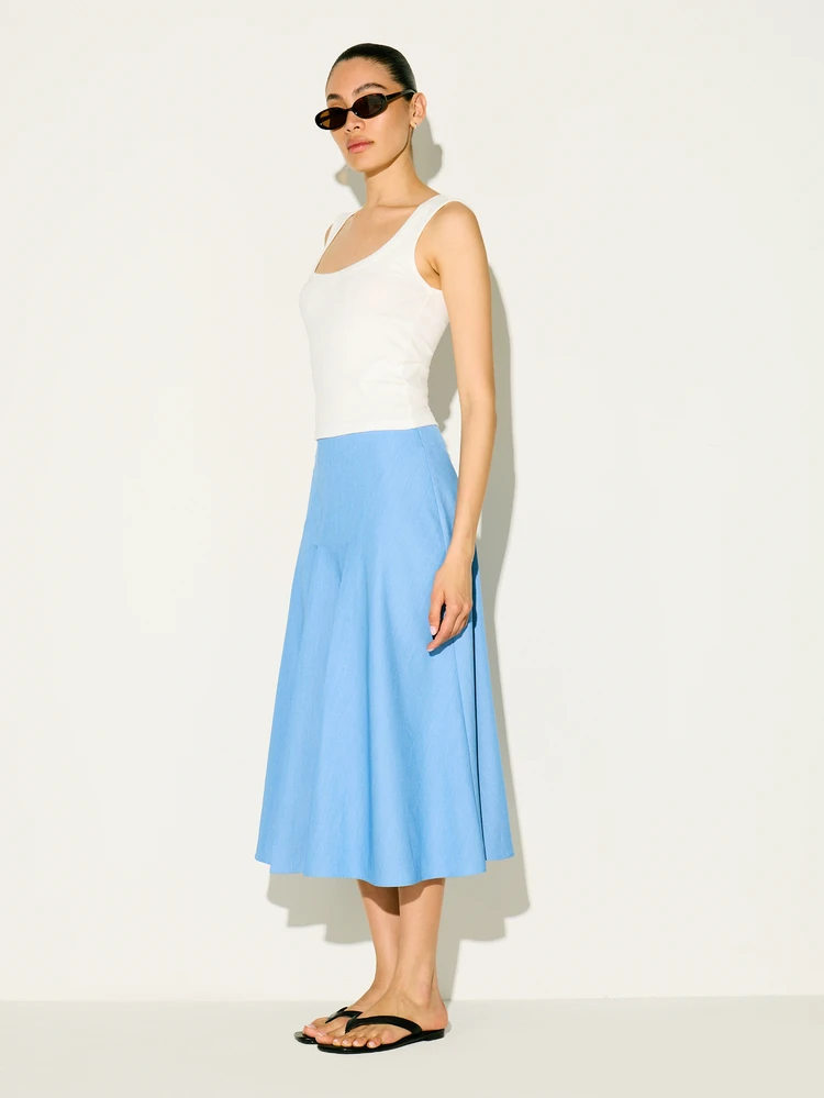 KSTM Women's Light Blue Asymmetric Pleated Midi Skirt High Waisted A-Line Spring Summer Casual Flowy Skirt
