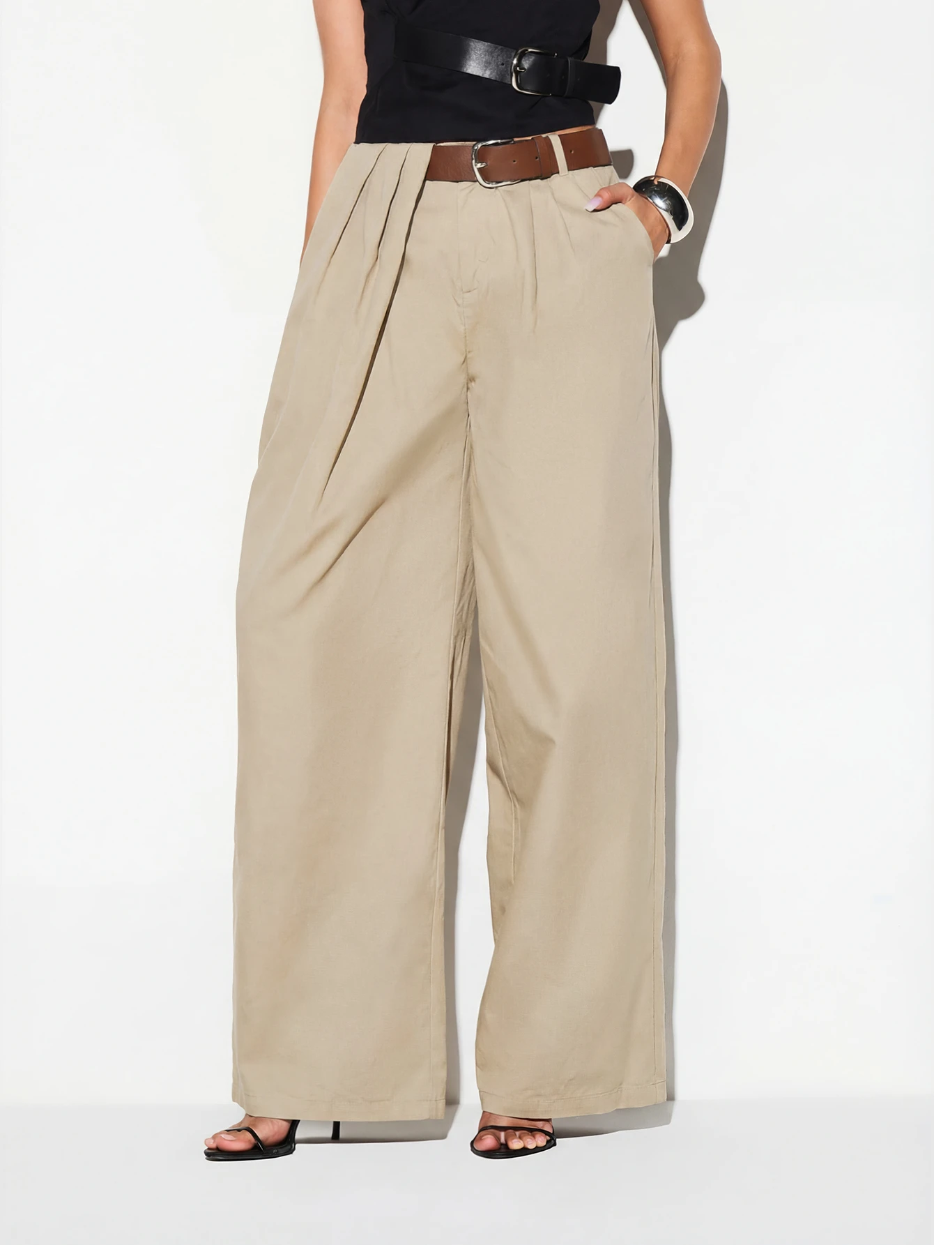 KIZN Wide Leg Trousers With Buckle Detail