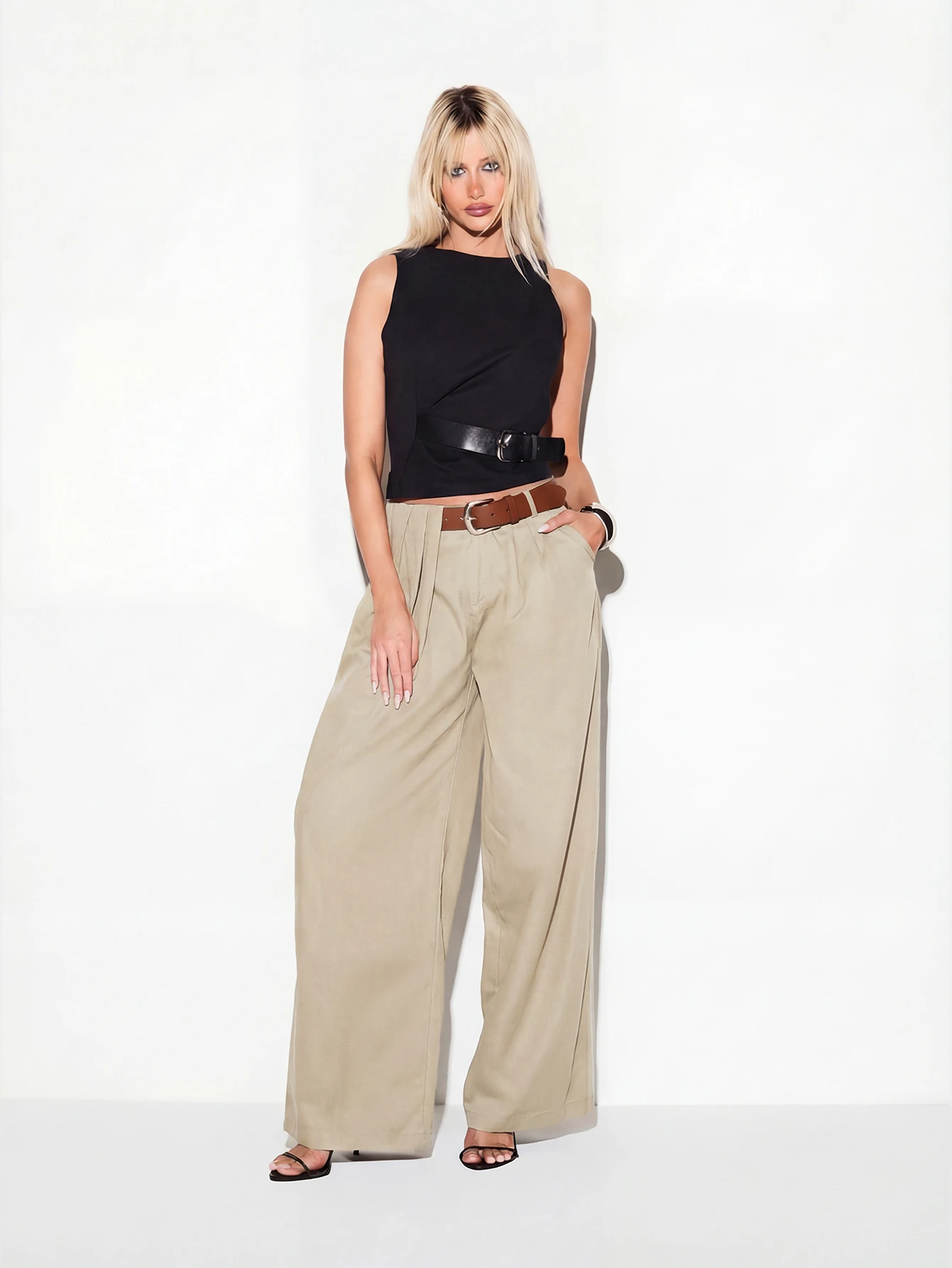 KIZN Wide Leg Trousers With Buckle Detail