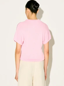 KSTM 女士粉色罗纹针织Polo衫 短袖翻领夏季上衣 纽扣前开襟休闲春季轻薄修身衬衫 - 粉色 - 查看 2