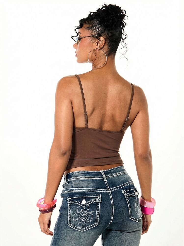 BABYPHAT Lace Detail Camisole Tank Top With Adjustable Straps And Fitted Silhouette For Casual Daily Wear