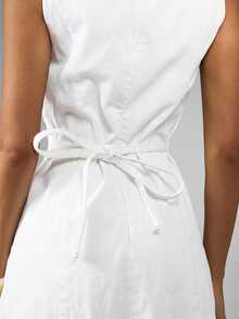 MISSGUIDED Women Rigid Denim Sleeveless Tie Back Mini Shift Dress With Slashed Neck Summer Casual - White - View 5