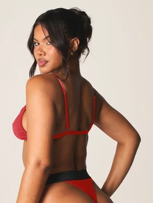 MISSGUIDED Branded Thong With Contrast Waistband Red Cotton Underwear For Women Everyday Comfort - Red - View 2