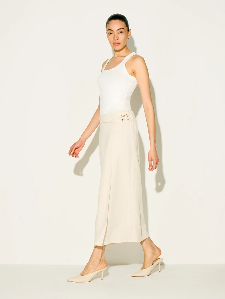 KSTM Women High Rise Wrap Front Maxi Skirt With Double Clasp Closure Side Split Long A-Line Office Work Elegant Fall Winter