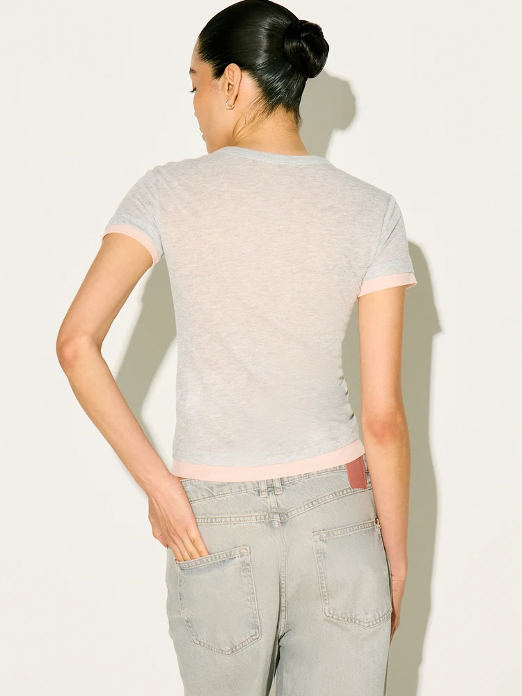 KSTM Women's Two Tone Henley T-Shirt With Button Front Ribbed Trim Short Sleeve Casual Top Spring Summer