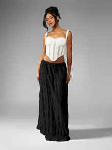 MISSGUIDED Bohemian Black Tiered Fringe Maxi Skirt With Drawstring Waist Boho Festival Western Style Long Crinkle Skirt - Black - View 4