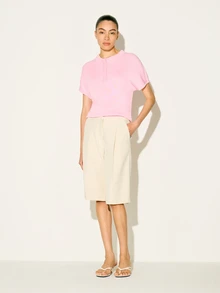 KSTM 女士粉色罗纹针织Polo衫 短袖翻领夏季上衣 纽扣前开襟休闲春季轻薄修身衬衫 - 粉色 - 查看 3