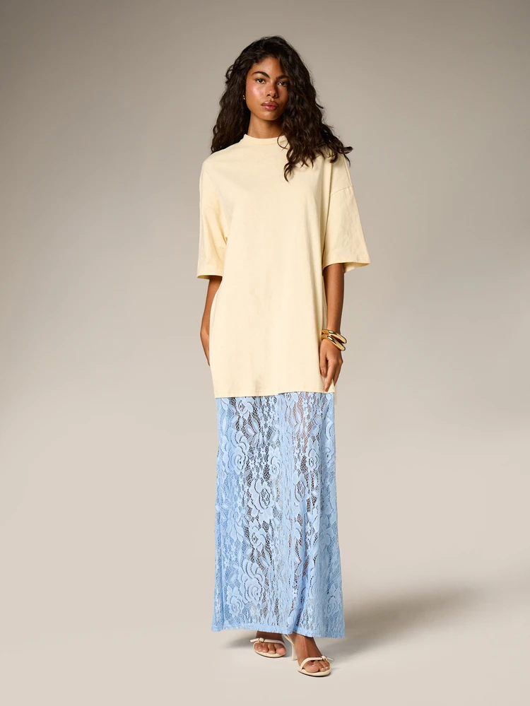 Oversized Tee Dress With Lace Panel Skirt