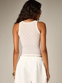 AiiRZ Women's Sleeveless Polka Dot Mesh Tank Top With Racerback Style For Summer Casual Wear - White - View 2