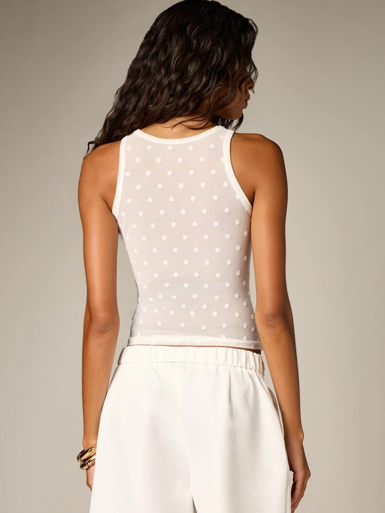 Sleeveless Polka Dot Mesh Tank Top