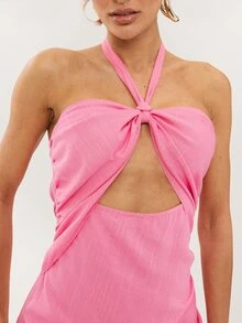 Dancing Leopard 安塔利亚粉色露背系带镂空修身中长连衣裙，女士夏季服装，婚礼宾客礼服，假日礼服，度假礼服，花园派对礼服，约会之夜礼服，晚礼服，各种场合礼服 - 粉色 - 查看 3