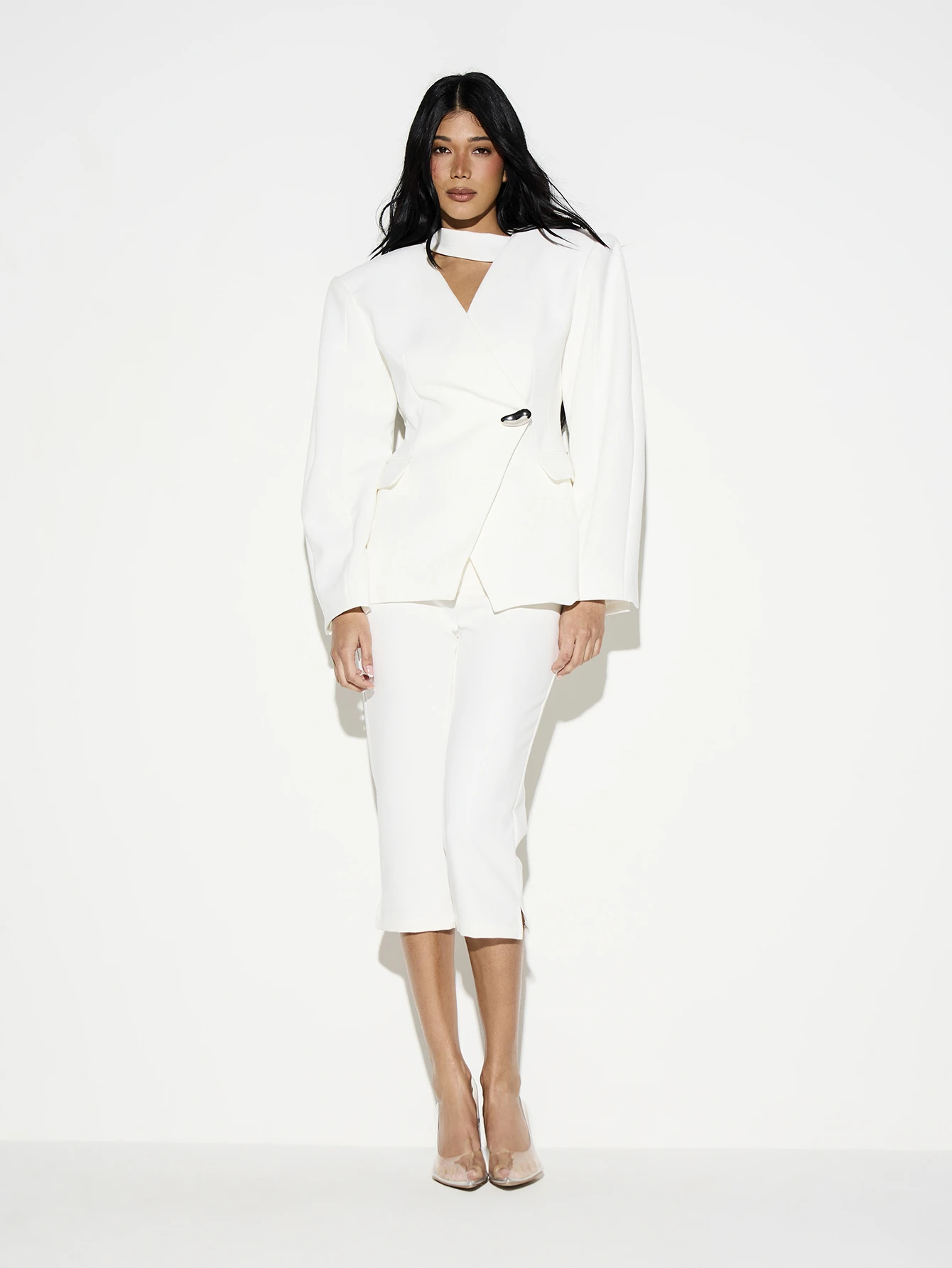 KIZN Cinched Waist Blazer With Scarf Detail
