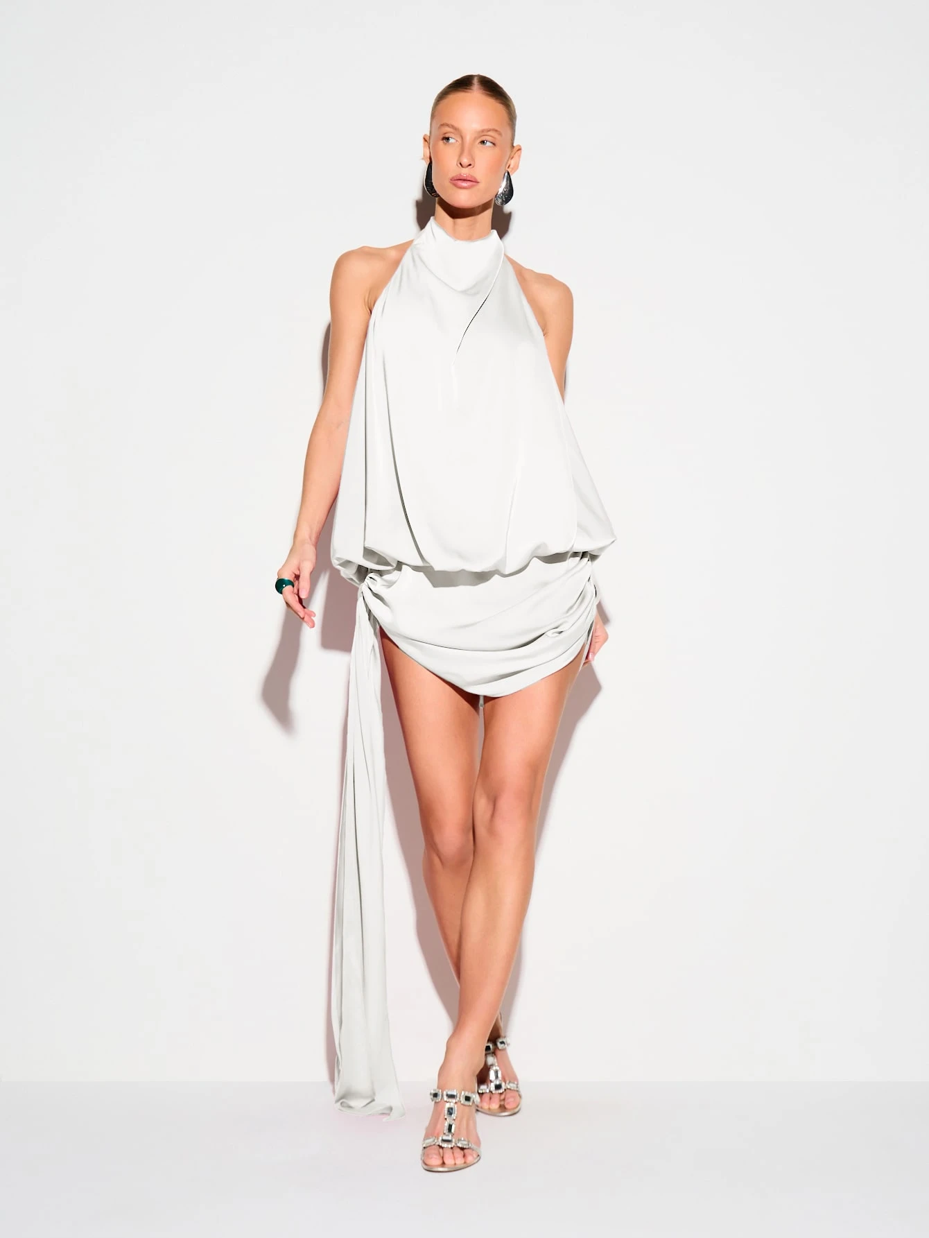 KIZN Satin Halter Neck Mini Dress With Backless Design