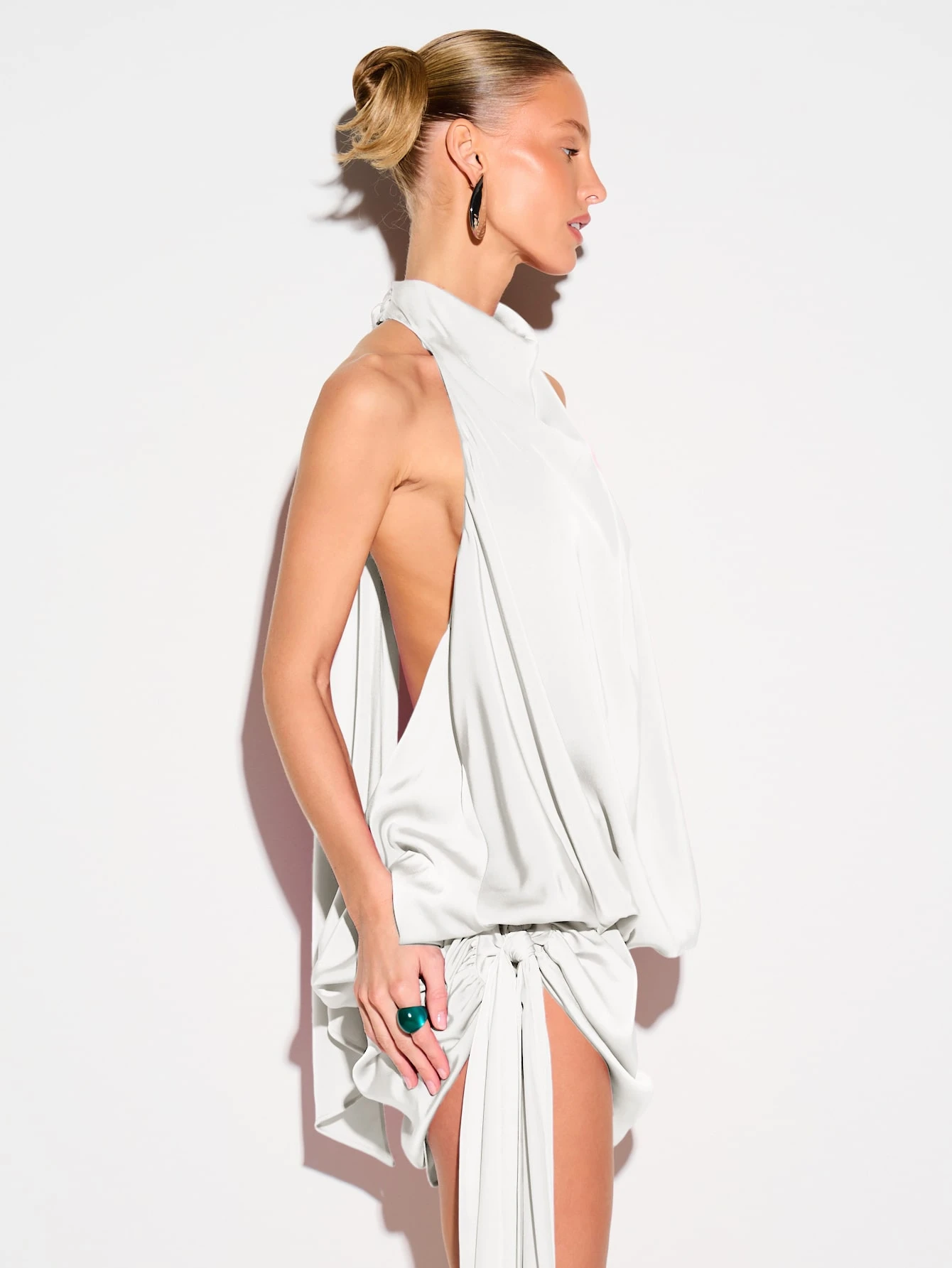 KIZN Satin Halter Neck Mini Dress With Backless Design