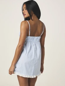 MISSGUIDED 女士条纹系带娃娃睡裙，荷叶边下摆，可调节肩带，舒适睡衣 - 彩色 - 查看 6