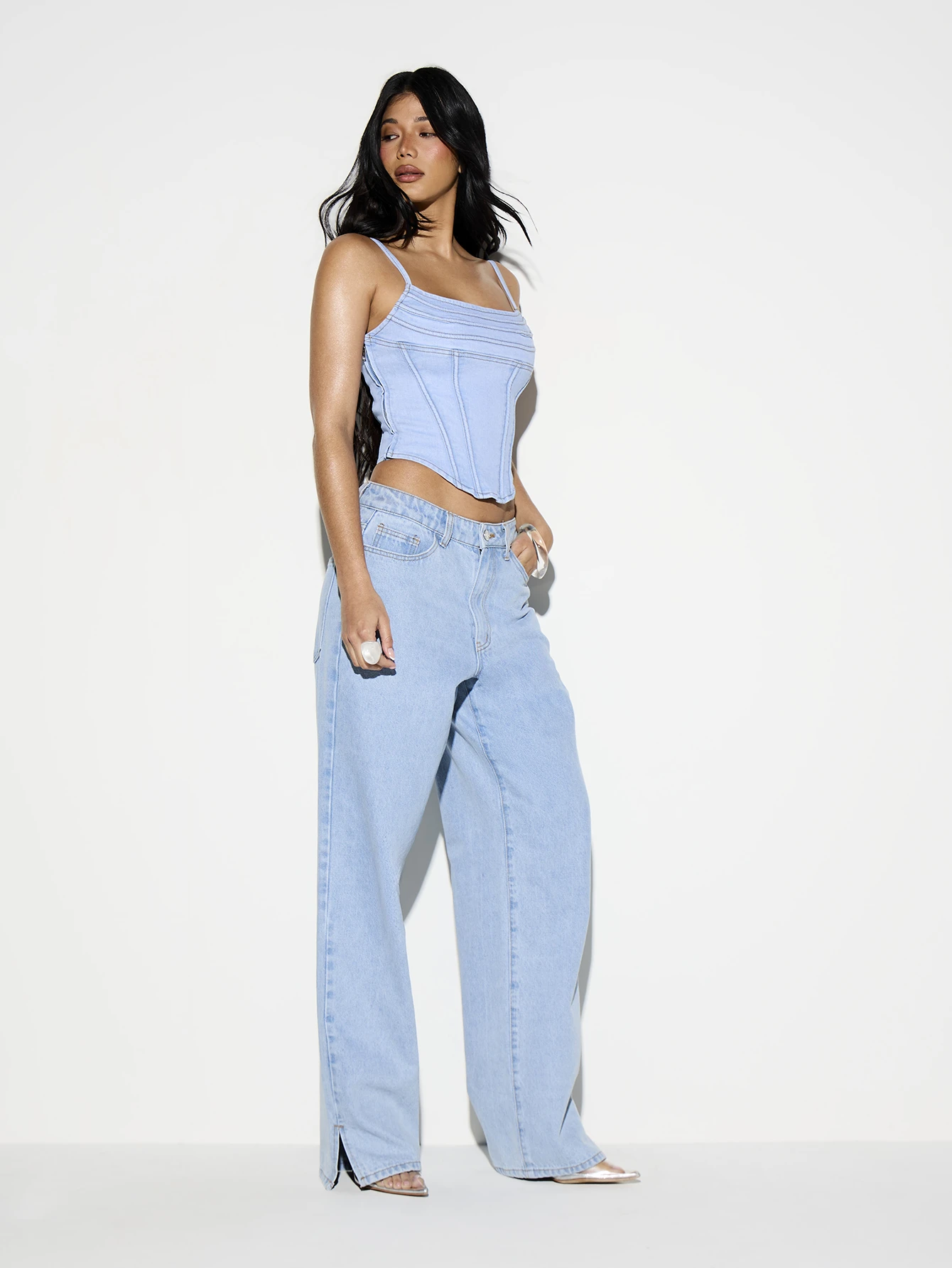 Denim Corset Top With Lace Back