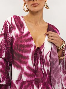 Dancing Leopard White Printed Frill Floaty Blouse Autumn Outfits For Women Holiday Top Night Out Vacation Date Night Vacation Festival Tropical - Purple - View 5