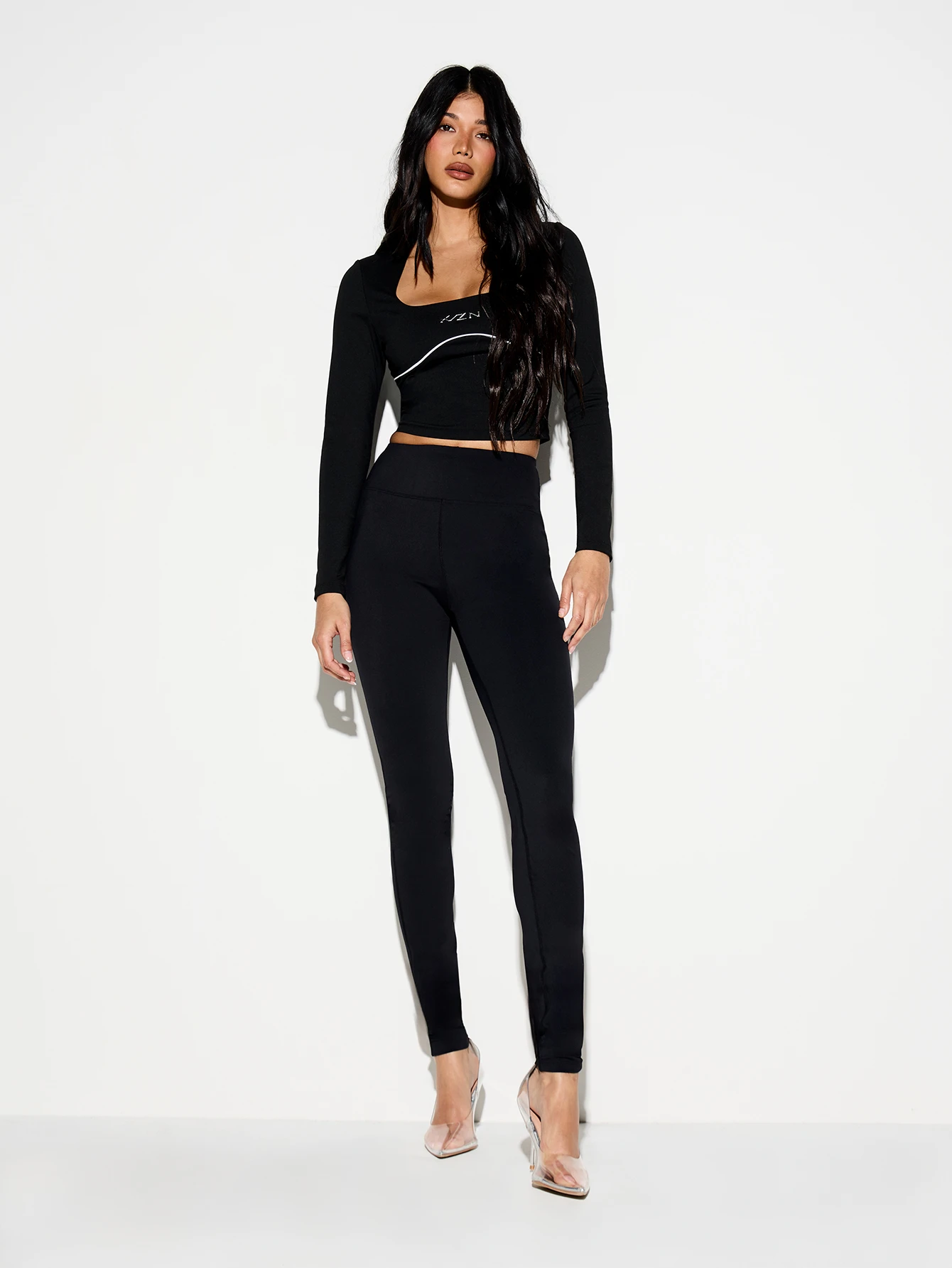 KIZN Black Long Sleeve Top With White Piping