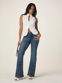 MISSGUIDED White Sleeveless Eyelet Blouse With Tie Neck Detail And Button Front Closure For Summer Casual Elegant Office Wear - White - View 4