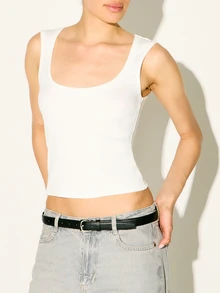 KSTM 女士深V领无袖吊带背心，基础款休闲夏季修身白色吊带衫，必备叠穿单品 - 白色 - 查看 5