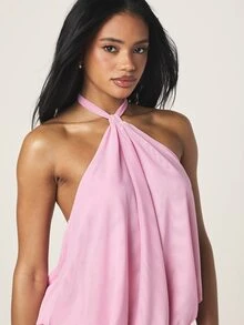 MISSGUIDED 女士吊带层叠迷你连衣裙，扭结细节设计，飘逸廓形，适合夏季派对场合 - 粉色 - 查看 3