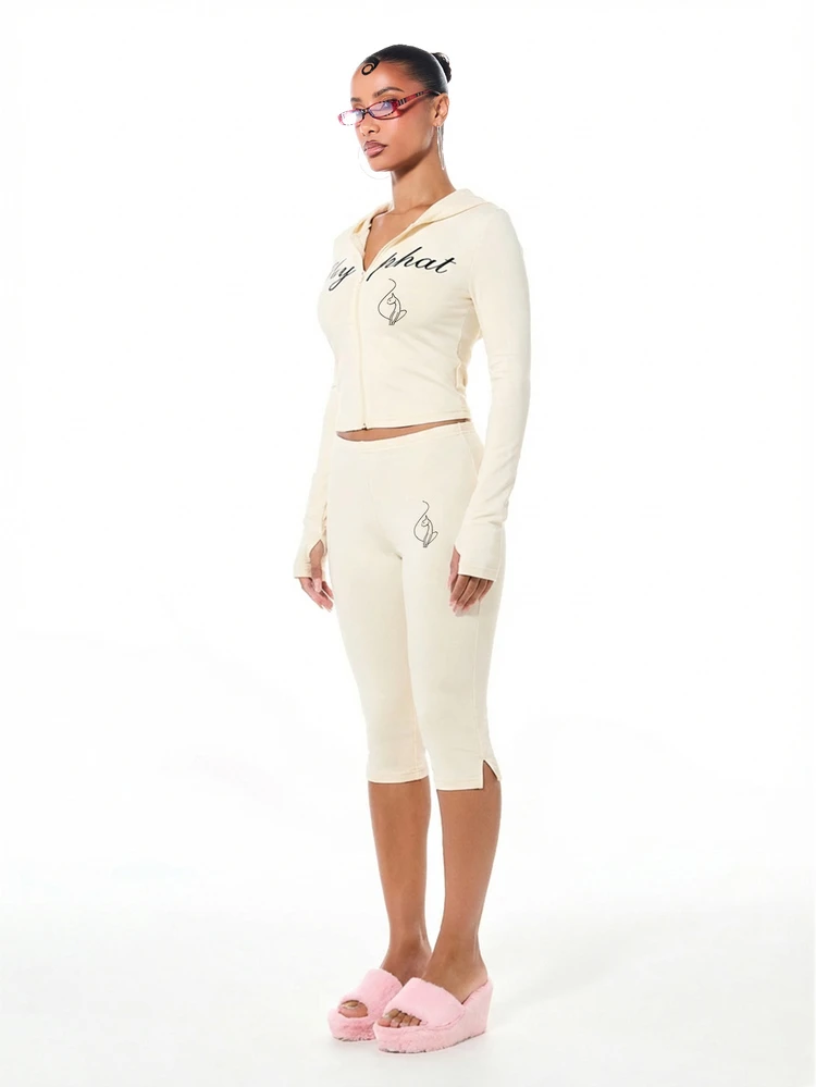 BABYPHAT Women's Zip Up Hooded Top With Text Print Long Sleeve Cropped Hoodie Pullover