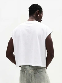 SUMWON Casual Loose Fit Printed Tank Top For Men Summer Sleeveless Shirt With Script Print Crew Neck Relaxed Streetwear - White - View 2