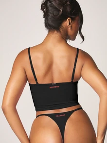 Missguided x Playboy 公主吊带背心和丁字裤内衣套装，黑色睡衣，情人节卧室睡衣 - 黑色 - 查看 5