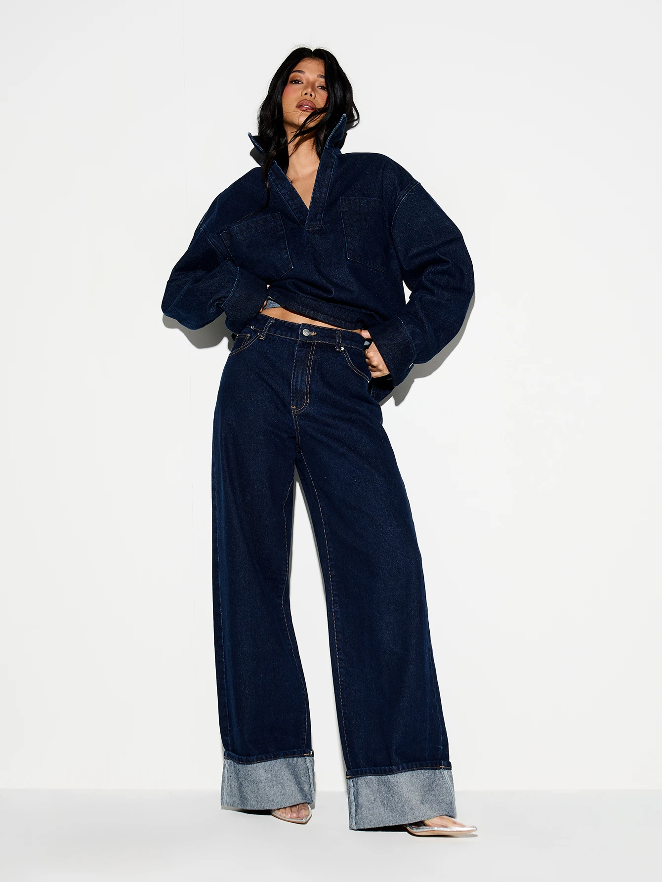 KIZN Denim Long Sleeve Rugby Shirt With Collar