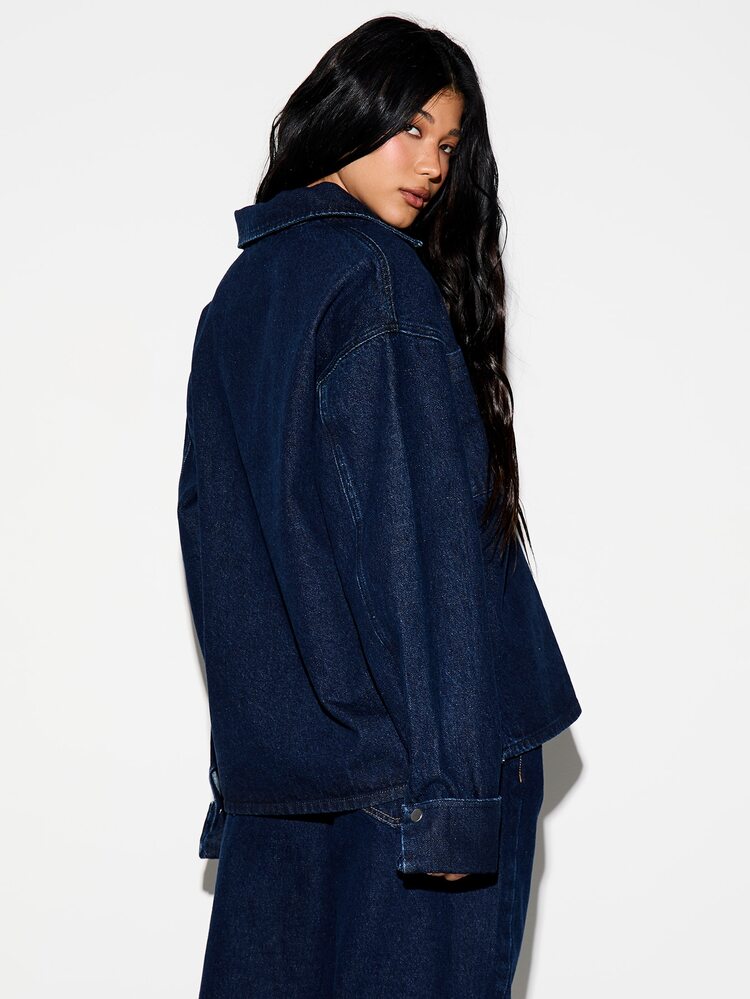 KIZN Denim Long Sleeve Rugby Shirt With Collar
