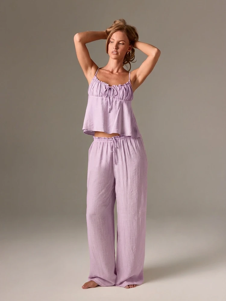 Ruffle Camisole And Wide Leg Pajama Set