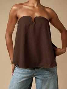MISSGUIDED Áo corset không dây với cổ chữ U và khóa kéo phía sau, thích hợp cho buổi hẹn hò và các dịp buổi tối. - màu nâu - Xem 5