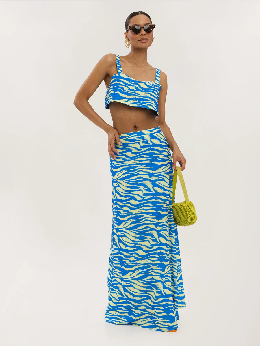 Dancing Leopard Conjunto de top corto de cuello cuadrado multicolor Pippa y falda maxi, conjunto coordinado para mujer, atuendos de verano para mujer, atuendos de vacaciones, atuendos para salir de noche, atuendos para citas, atuendos de festival, atuendos de vacaciones para mujer, conjunto de falda para mujer - Multicolor - Ver 1