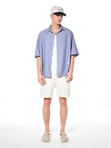 SUMWON Short Sleeve Button Down Shirt Vertical Stripes Classic Collar Regular Fit Summer Casual Business Top - Blue - View 3