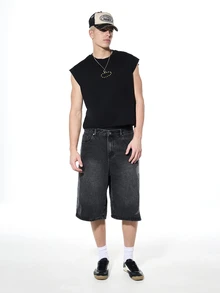 SUMWON Crop Tank Top Golden Star Print Text Design Sleeveless Summer Casual Streetwear Fashion Top - Black - View 3