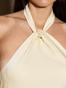 AiiRZ Đầm maxi satin thanh lịch cổ yếm hở lưng dài đến sàn, thích hợp cho các buổi tiệc trang trọng, đám cưới hoặc các dịp đặc biệt. - Kem - Xem 7