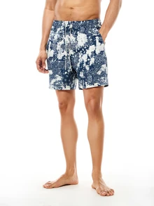 SUMWON Paisley-Muster Boardshorts Sommer Badeshorts, marineblau weiß mit Kordelzug, Lässig Urlaub Ferienbekleidung - Verschiedenfarbig - Übersicht 1