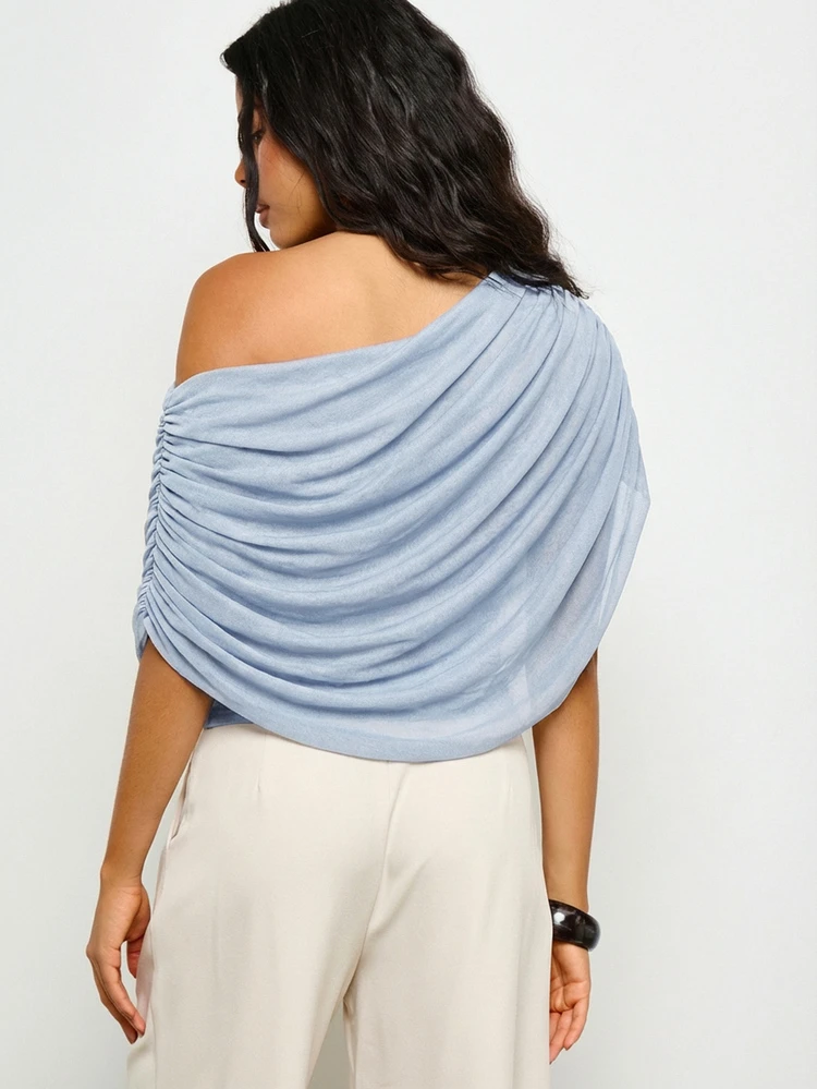 Drape Off Shoulder Top Ruched Details